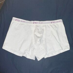 FU e=fu+. WHITE 95% Cotton Trunk 5% Spandex. Size XL